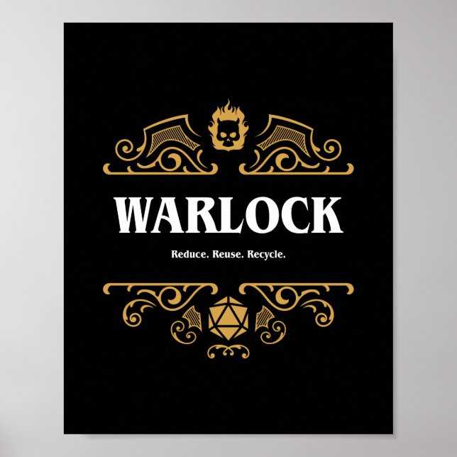 Poster Jogos de RPG Tabletop de Classe Warlock (Frente)