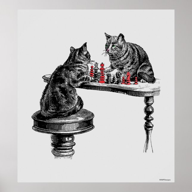 Póster Jogos de Tabuleiro Duas Gatas jogando Partida de X (Frente)