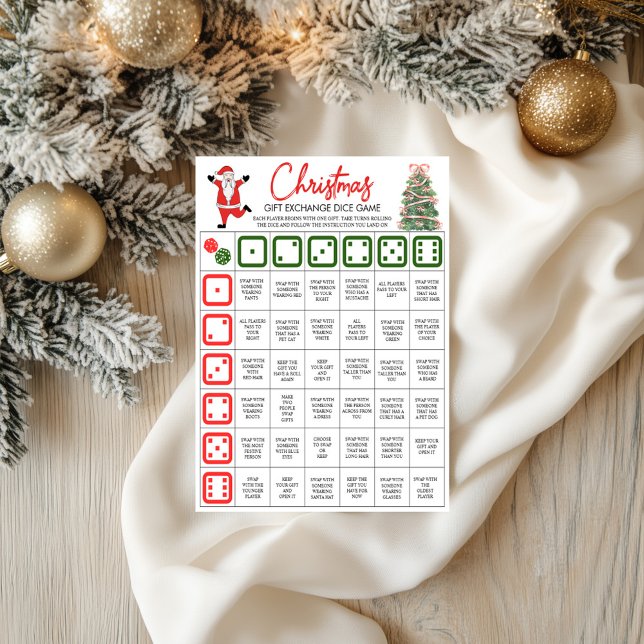 Poster Jogos de Trocas de Presentes de Natal, Jogo de Dad (Christmas Gift Exchange Games, Christmas Dice Game Poster)