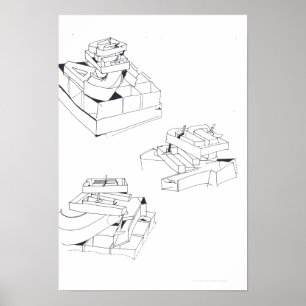 Póster Jogos do Edifício 3 Cartas de Empilhamento Desenho