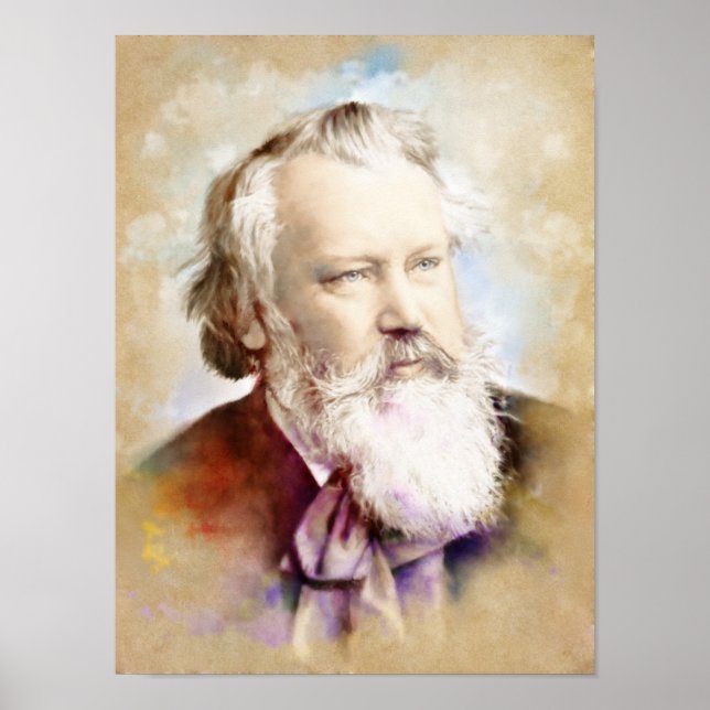 Poster Johannes Brahms Retrait im Aquarell Style (Frente)