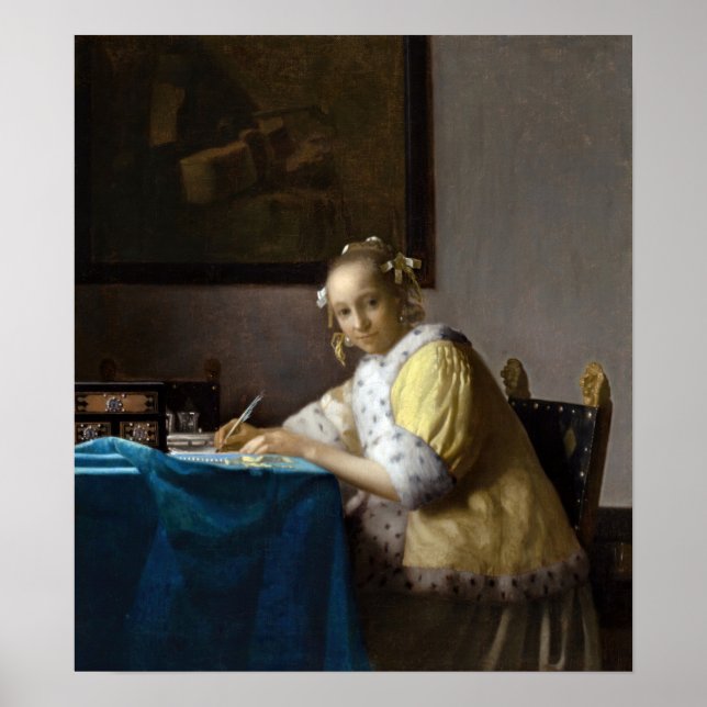 Poster Johannes Vermeer - A Lady escrevendo uma Carta (Frente)