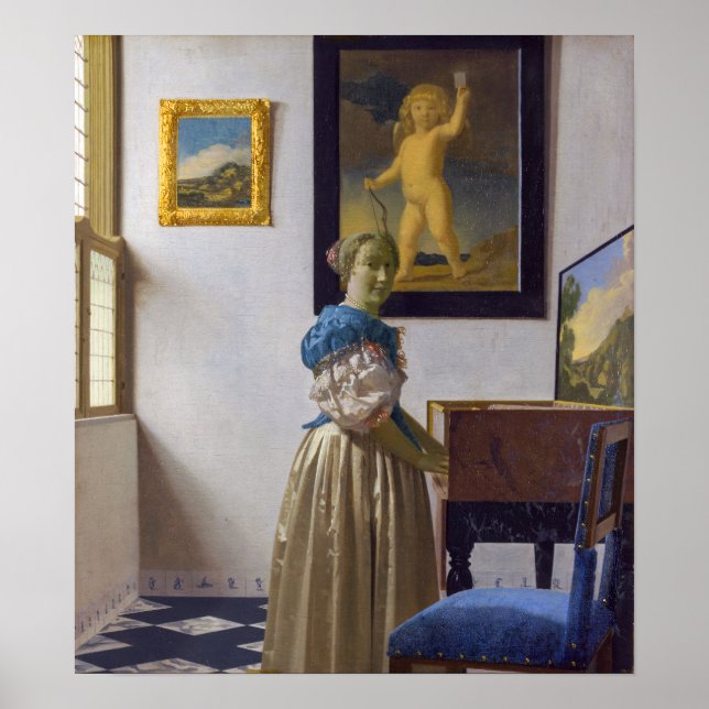 Poster Johannes Vermeer - Dama de pé em uma Virgínia (Frente)
