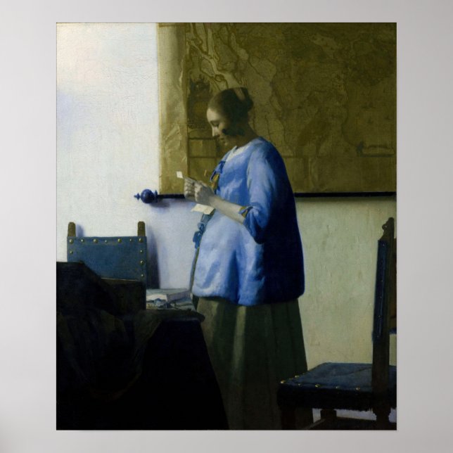 Poster Johannes Vermeer - Mulher a azul lendo uma letra (Frente)