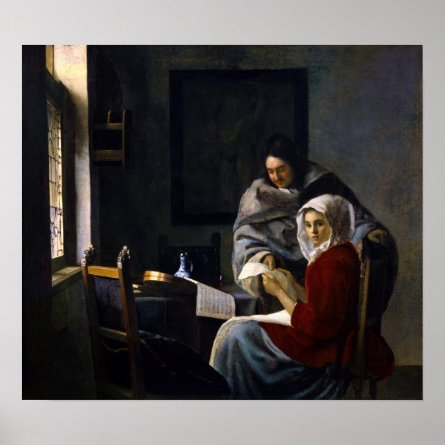 Poster Johannes Vermeer - Rapariga Interrompida em Sua Mú (Frente)