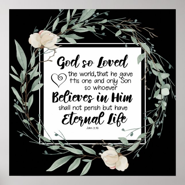 Poster John 3:16 Deus tão adorou a Bíblia mundial (Frente)