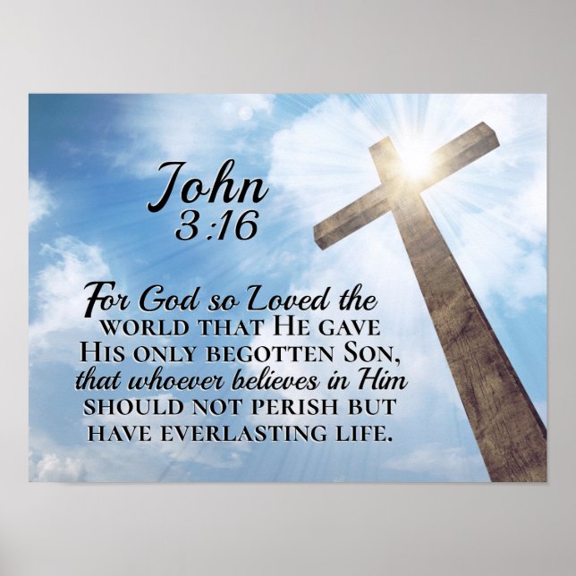 Poster John 3:16 Deus tão adorou a Cruz Mundial de Madeir (Frente)