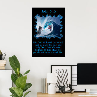 Poster John 3:16 Ursos Grizzly no oceano