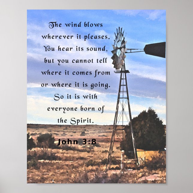 Poster John 3:8, verso Bíblia (Frente)
