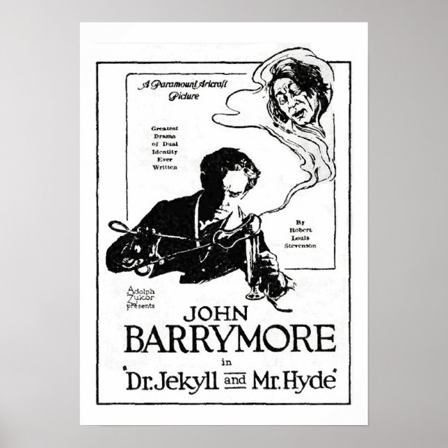 Póster John Barrymore Jekyll e Hyde 1920 Movie Ad Impress (Frente)