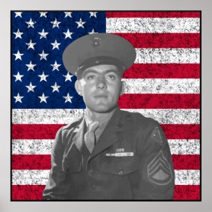 Poster John Basilone e a bandeira americana -- Beira