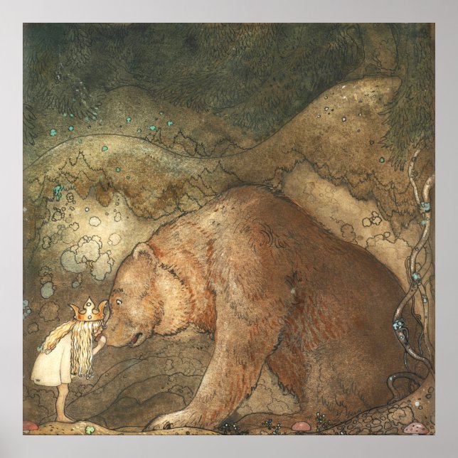 Poster John Bauer beijou o urso no Nariz 1907 (Frente)
