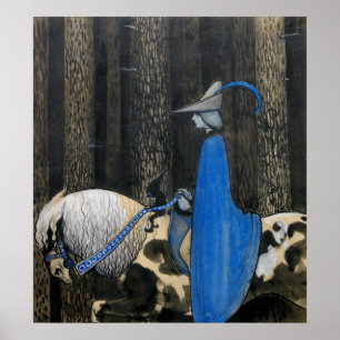 Poster John Bauer - Då och då tog tomten tag i tyglarna