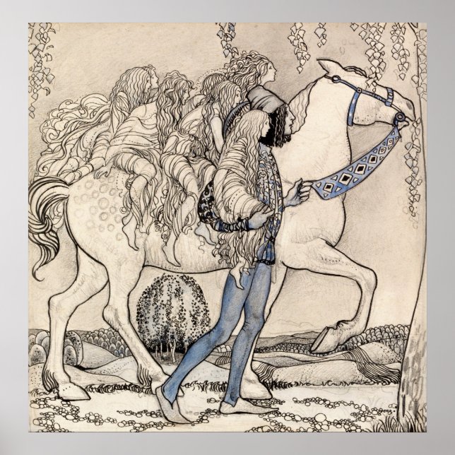 Poster John Bauer - Ele liderou o Cavalo na ponte (Frente)