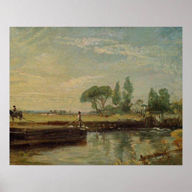 Poster John Constable | Uma barcaça abaixo de Flatford Lo (Frente)