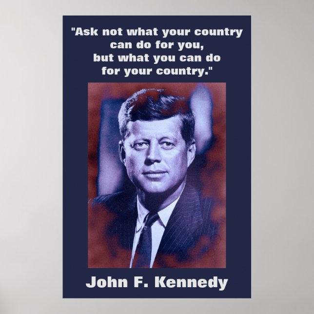 Poster John F. Kennedy Cita Inspiração Motivacional (Frente)
