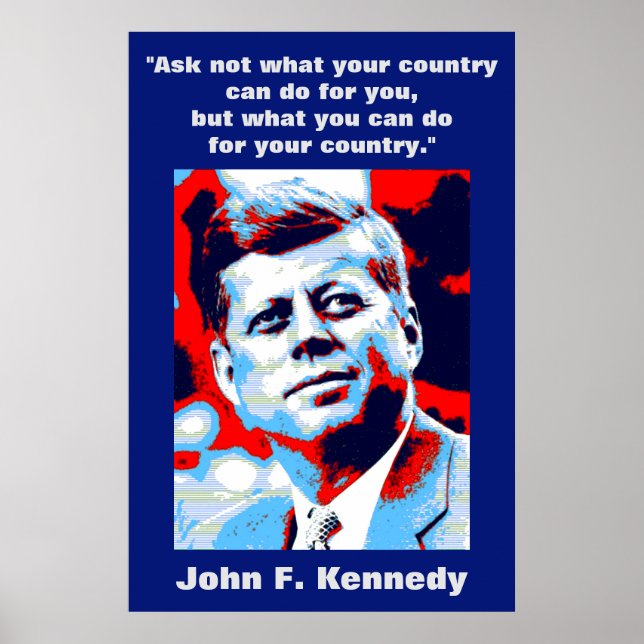 Poster John F. Kennedy Cita Inspiração Motivacional (Frente)