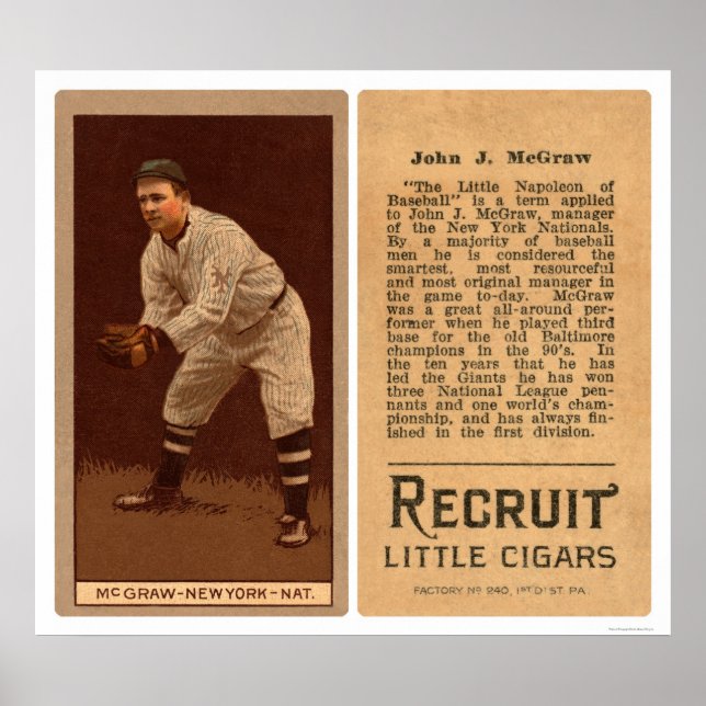 Póster John J McGraw Giants Baseball 1911 (Frente)