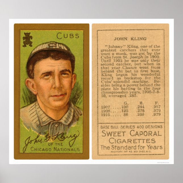 Póster John Kling Cubs Baseball 1911 (Frente)