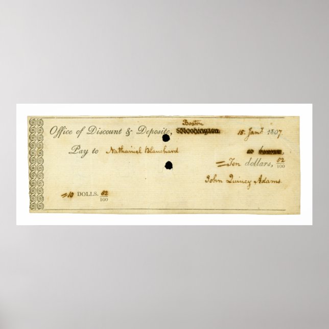 Poster John Quincy Adams ORIGINAL Cheque (Frente)