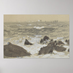 Poster John Singer Sargent - ondas que quebram em rochas