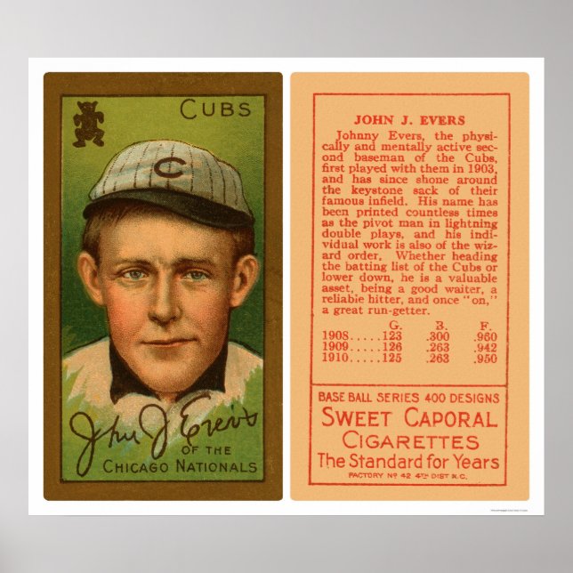 Póster Johnny Evers Cubs Baseball 1911 (Frente)