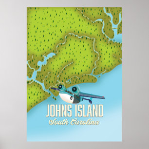 Poster Johns Island, mapa da Carolina do Sul nos EUA.
