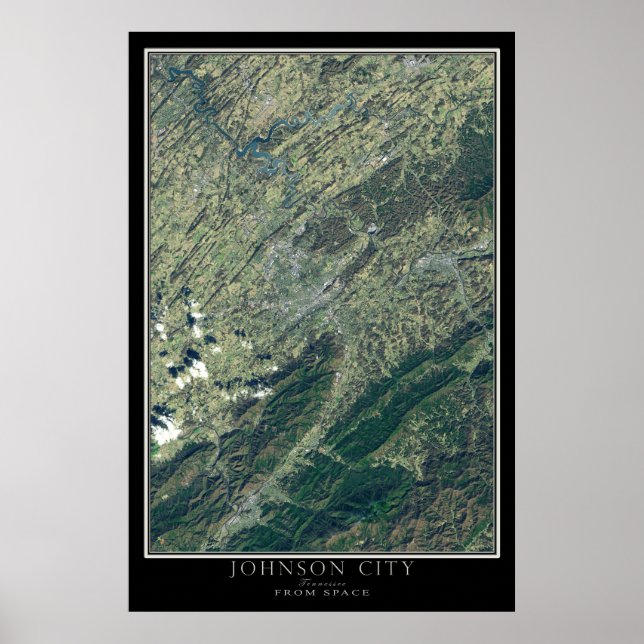 Póster Johnson City Tennessee do Space Satellite Map (Frente)