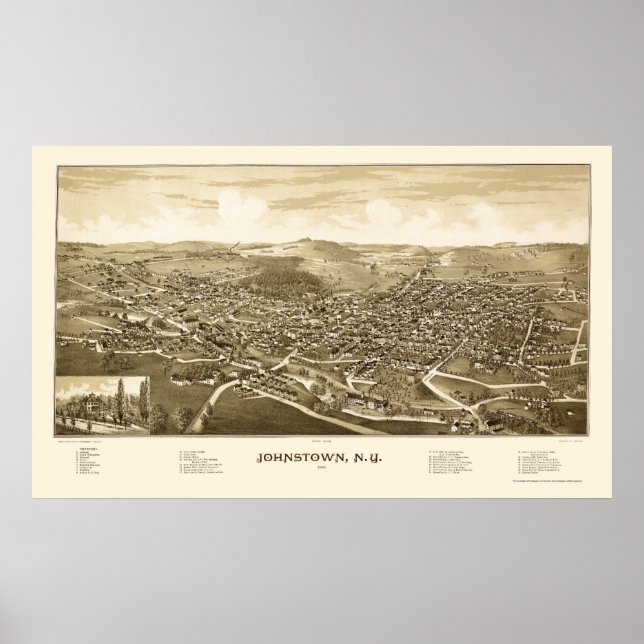 Póster Johnstown, NY Panorâmica Map - 1888 (Frente)