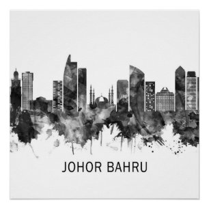 Póster Johor Bahru Malásia Skyline BW