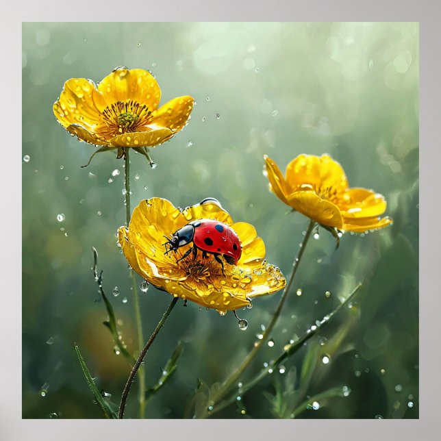 Poster 🐞 Joia de Flores Amarelas da Ladybug Cena da Natu (Frente)