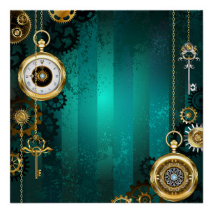 Póster Joia Steampunk Relógio em um Fundo Verde