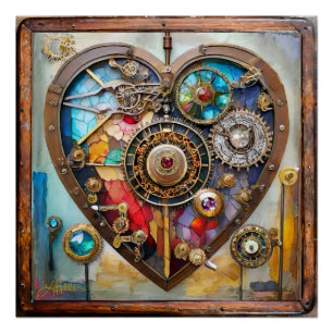 Póster Jóias e Coração de Vidro Colorido Série Steampunk