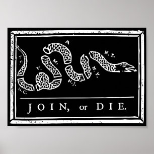 Póster Join or Die - Black and White