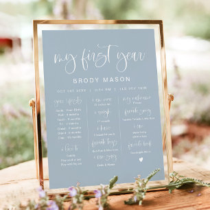 Poster JOLIE Boho Dusty Blue Boy Primeiro Milestone de An