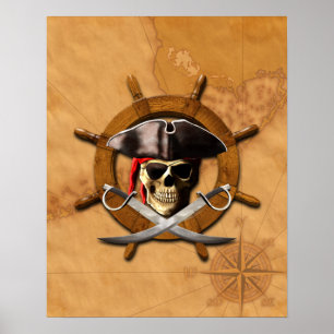 Póster Jolly Roger Pirate Wheel