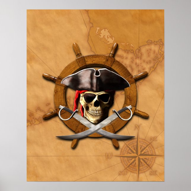Póster Jolly Roger Pirate Wheel (Frente)