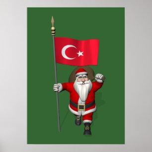 Póster Jolly Santa Claus Com Bandeira Da Turquia