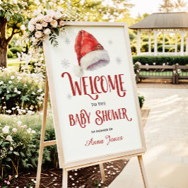 Poster Jolly Santa Hat Baby Shower Welcome Sign