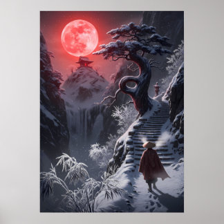 Poster Jornada Zen de Inverno: Templo da Lua Vermelha