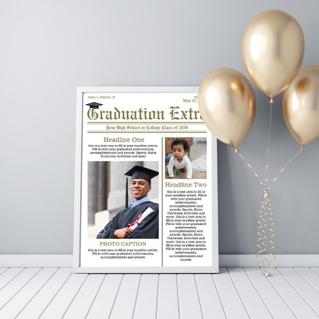 Poster Jornal de Colagem de Fotografias de Sinais de Boas (Graduation photo poster template with a simple newspaper design. )