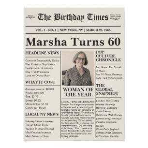 Póster Jornal de Nascimento de Aniversário Marco Vintage 