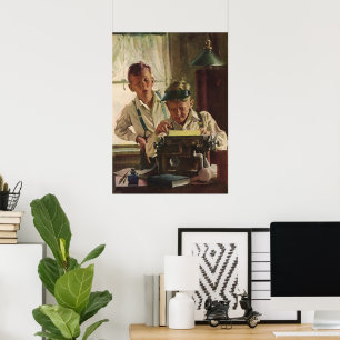 Póster Jornalistas do Vintage Children Boy Jornalistas, E