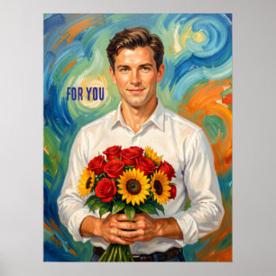 Poster Jovem com Buquê Personalizado Estilo Retro