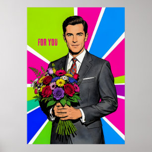 Poster Jovem com Buquê Personalizado Estilo Retrô