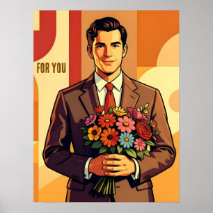 Poster Jovem com Buquê Personalizado Estilo Retro