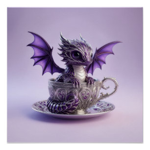 Póster Jovem Dragão Roxo e Branco Fairmont em uma Xícara
