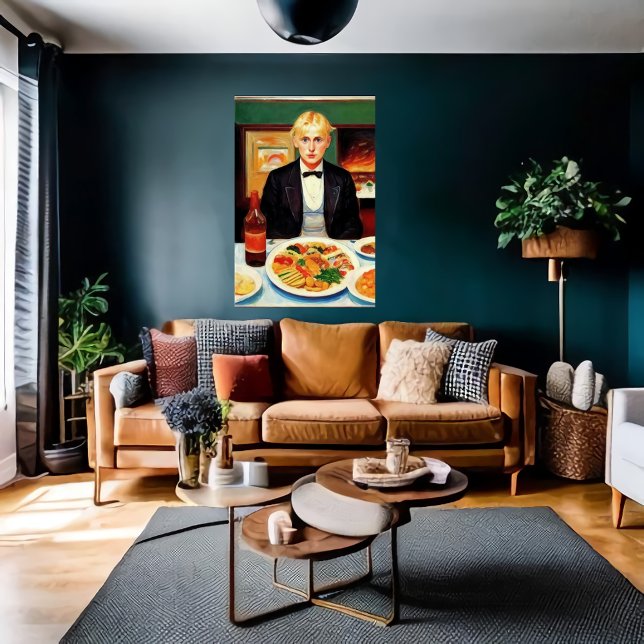 Poster Jovem e janto de festas | Arte AI (Criador carregado)