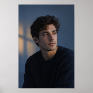 Poster Jovem Homem em Luz Suave de Janela Retrato Contemp