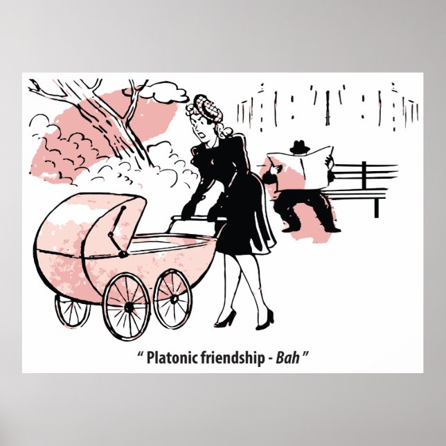 Poster Jovem Mãe com Bebê, Carrinho, Humor, Divertido (Frente)